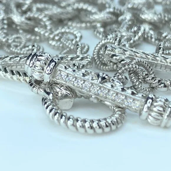 JR8834 Judith Ripka Sterling Silver Triple 3 Strand Oval Link CZ Toggle bracelet - Picture 6 of 8